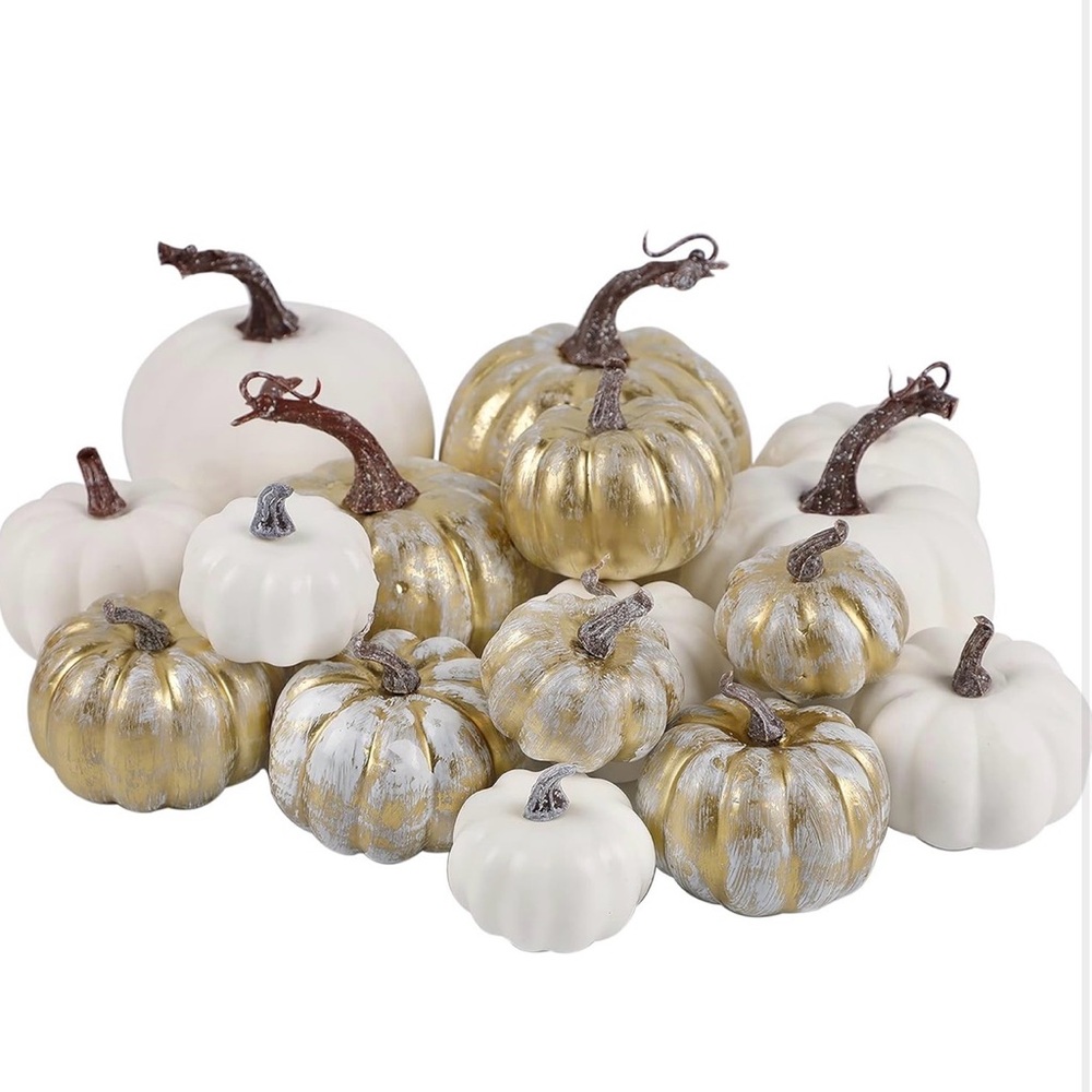 White and Gold Decorative Pumpkins  16pc Fall Autumn